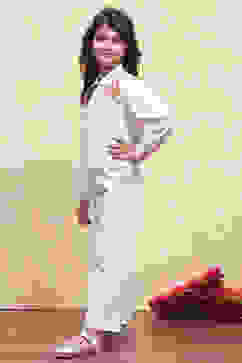 White Cotton Floral Printed Top and Pant Set image number 3