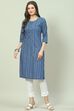 Blue Cotton A-Line Printed Kurta image number 0