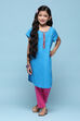 Blue Cotton Straight Solid Kurta Set image number 6