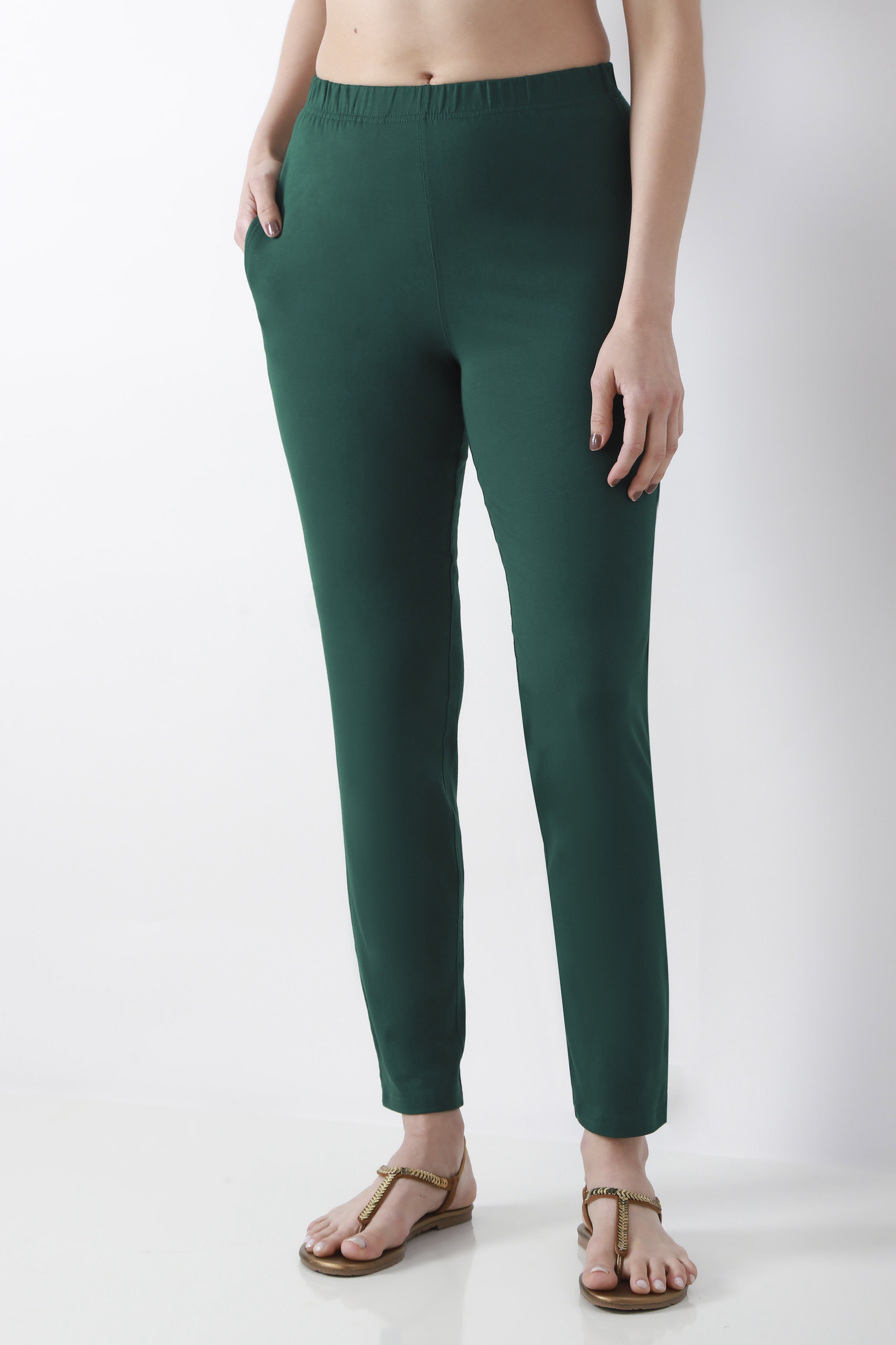 Navy Blue Solid Cotton Lycra Straight Pants image number 4