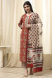 Red Cotton Screen Print Unstitched Suit Set image number 1