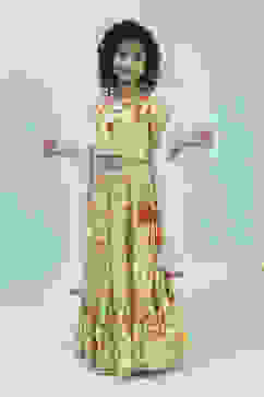 Lime Green Cotton Printed Lehenga Set image number 6