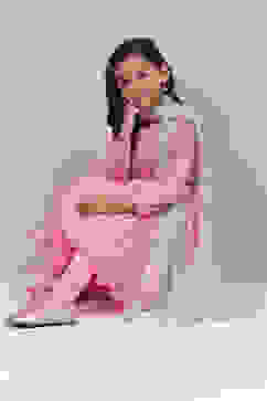 Onion Pink Cotton Anarkali Kurta Churidar Suit Set image number 7