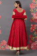 Red Silk Flared Solid Suit Set image number 6