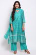Green Straight Kurta Palazzo Suit Set image number 0