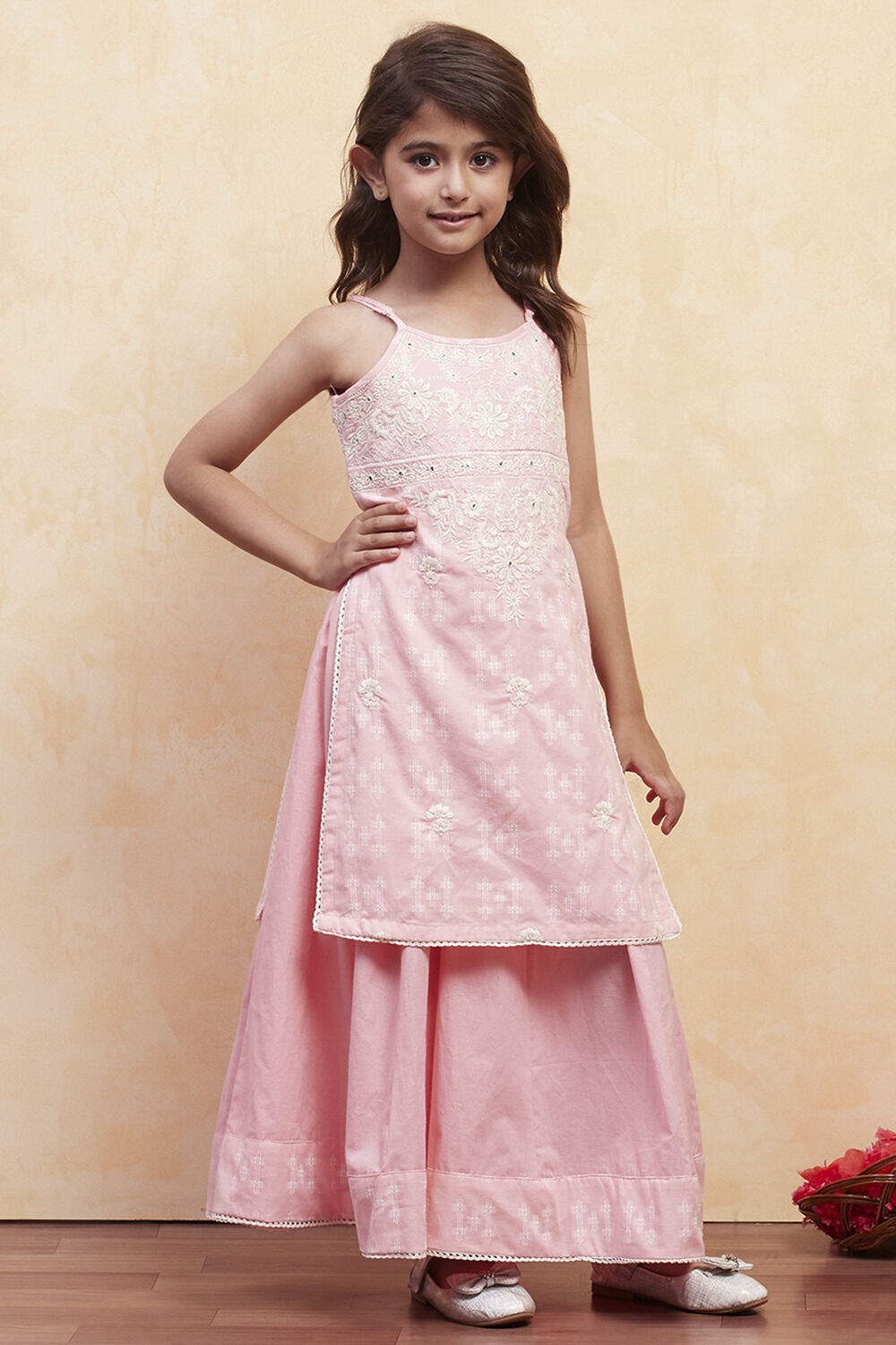 Pink Cotton Strappy Straight Kurta Sharara Set image number 5