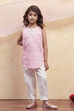 Pink and White Cotton Printed Straight Suit Set image number 0