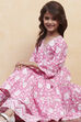 Pink Cotton Angrakha Tiered Kurta Set image number 7