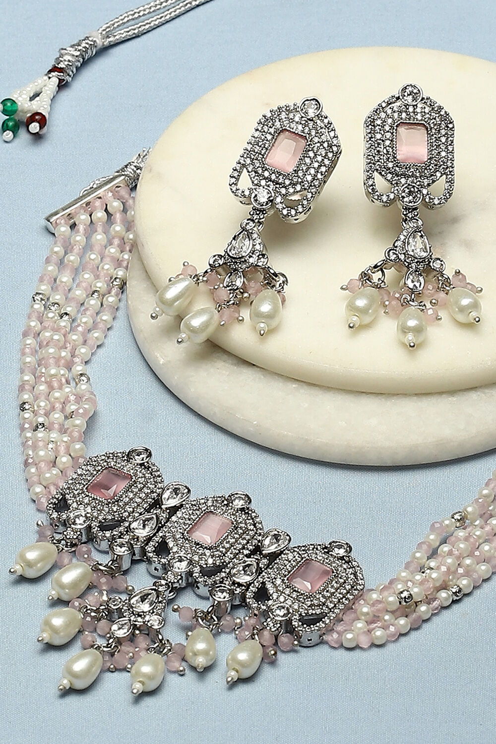 Light Pink Stone Necklace Set image number 4