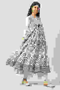 Black And White Viscose Flared Kurta Set image number 5