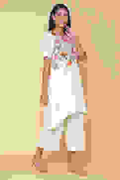 Off White Rayon Asymmetric Kurta Palazzo Suit Set image number 5