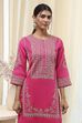 Fuchsia Cotton Silk Straight Suit Set image number 1