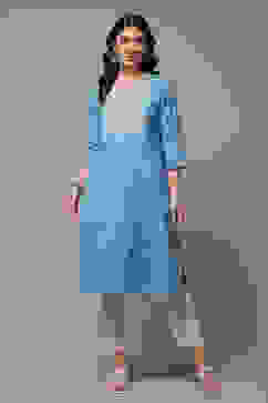 Blue Cotton Blend Straight Printed Kurta image number 1