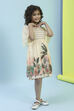 Beige Printed Gathered Dress image number 4