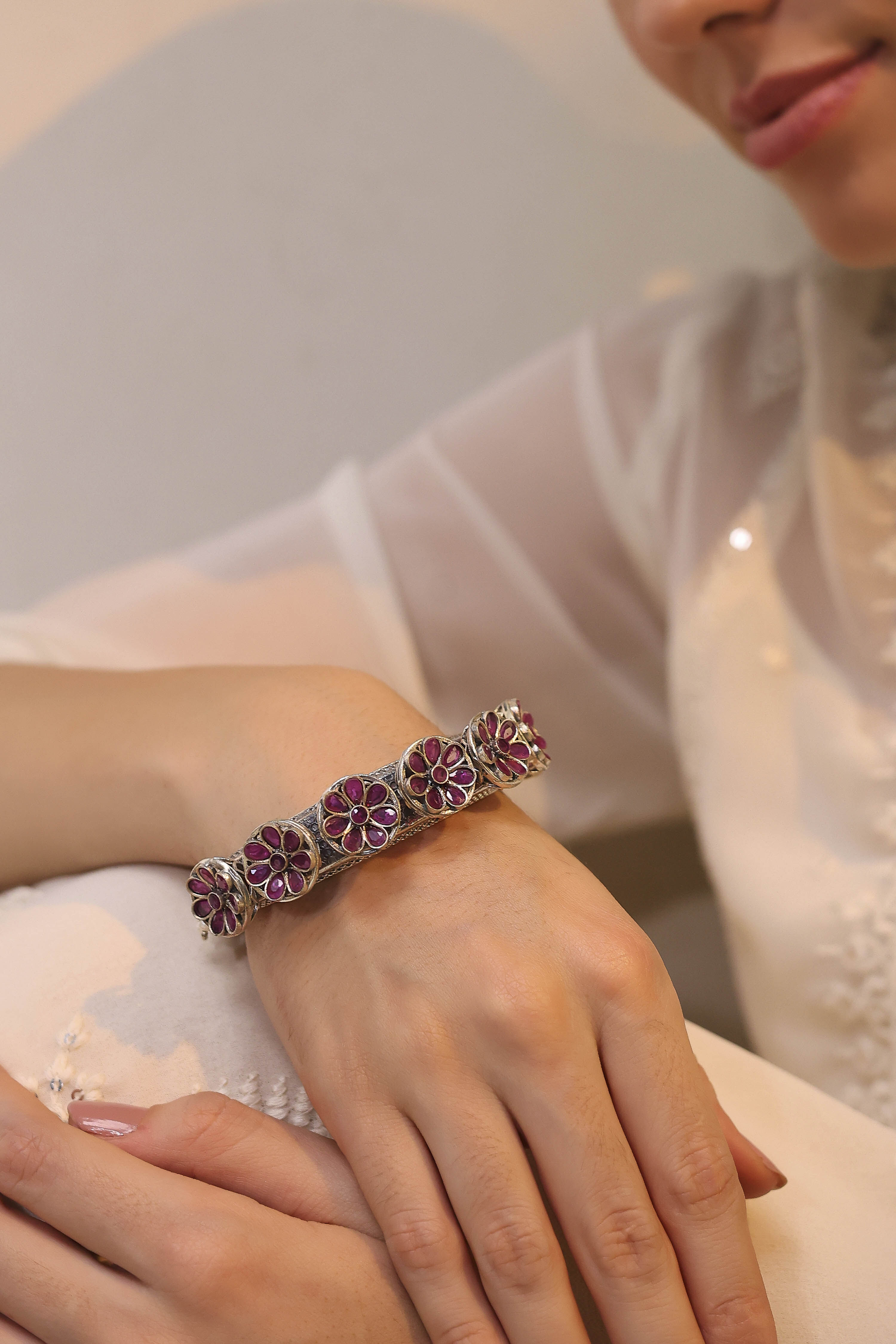 Dark Pink Brass Oxidised Bangles image number 1