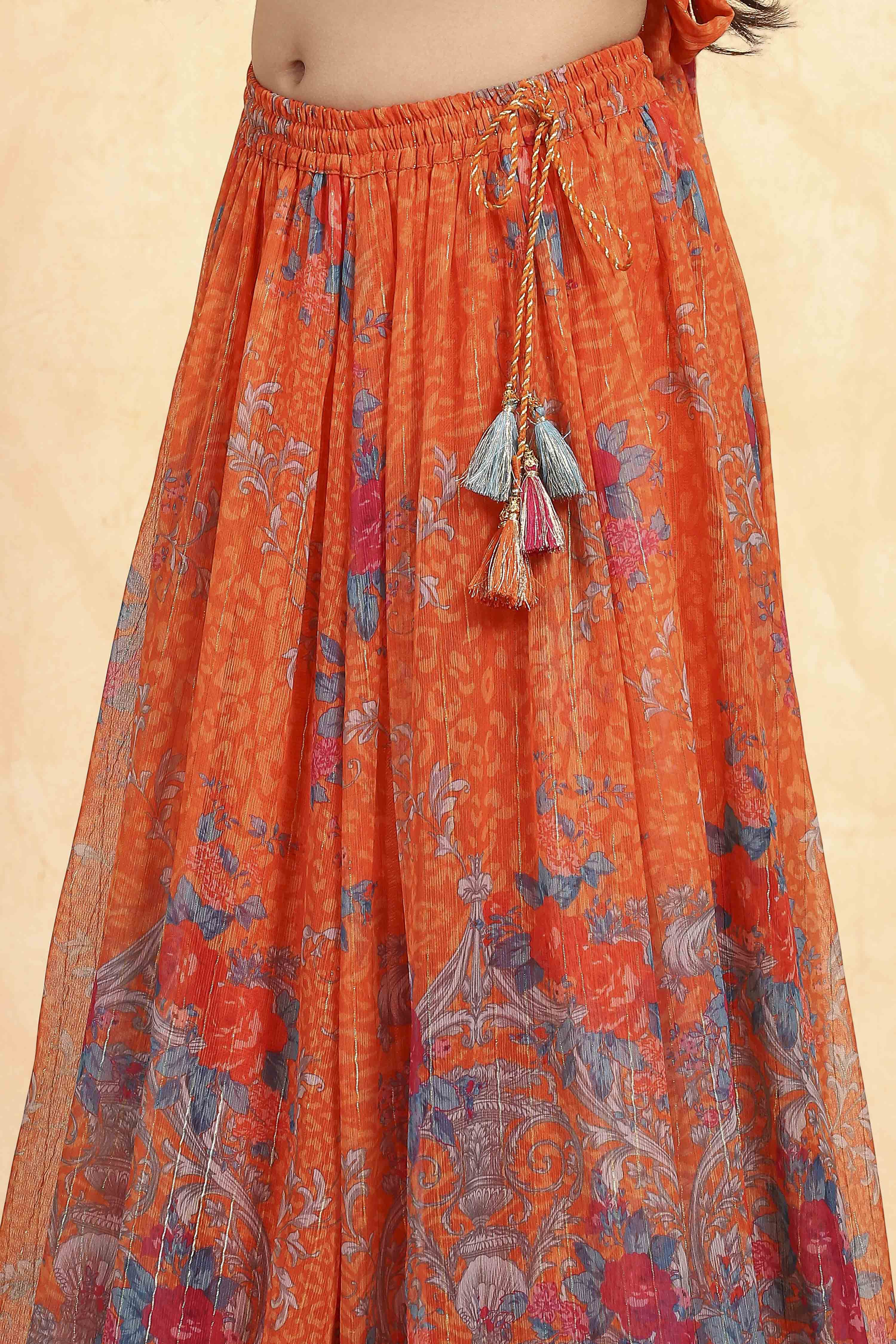 Orange Polyester Printed Kalidar Lehenga Set image number 2