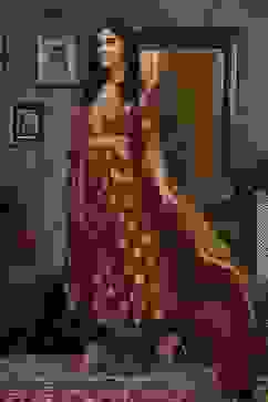 Brown Pure Banarasi Brocade Kalidar Suit Set image number 3