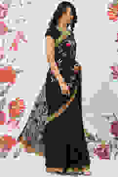 Rohit Bal Black Chanderi Silk Solid Saree With Blouse image number 4