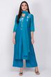 Blue Straight Kurta Palazzo Suit Set image number 2