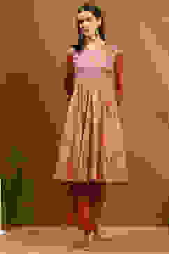 Old Rose-Toned Zari Cotton Embroidered Anarkali Suit Set image number 6