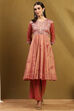 Old Rose-Toned Zari Cotton Embroidered Anarkali Suit Set image number 6