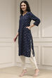 Indigo Blue Cotton Ikat Straight Kurta image number 5
