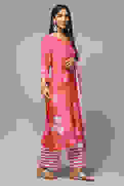 Pink Modal A-Line Kurta Palazzo Suit Set image number 6