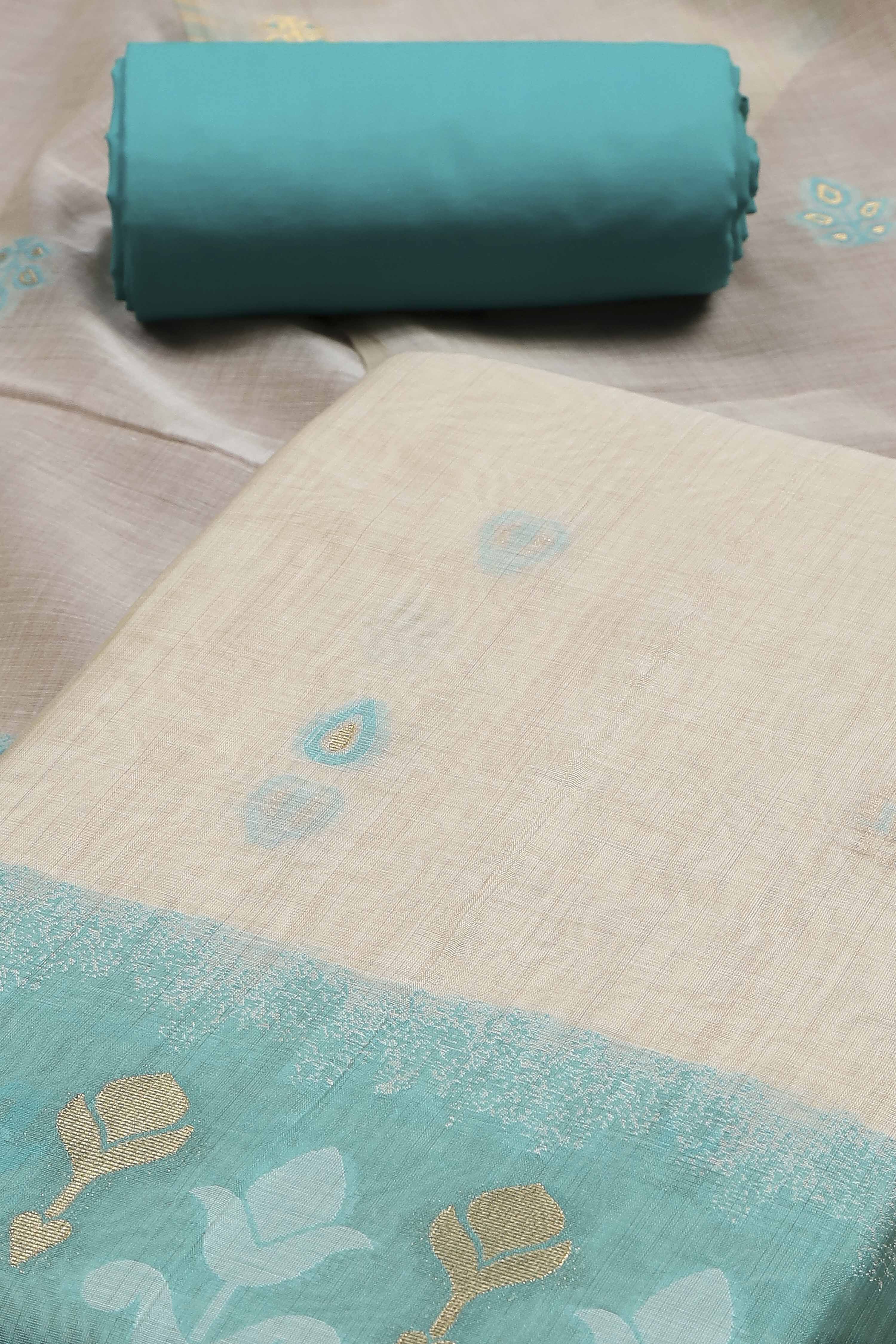 Blue Cotton Jamdani Unstitched Suit Set image number 1