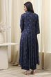 Navy Blue Printed Angrakha Style Anarkali Suit Set image number 4