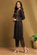 Black Jacquard Printed Straight Winter wear Kurta Set image number 3