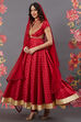 Red Silk Flared Solid Suit Set image number 4