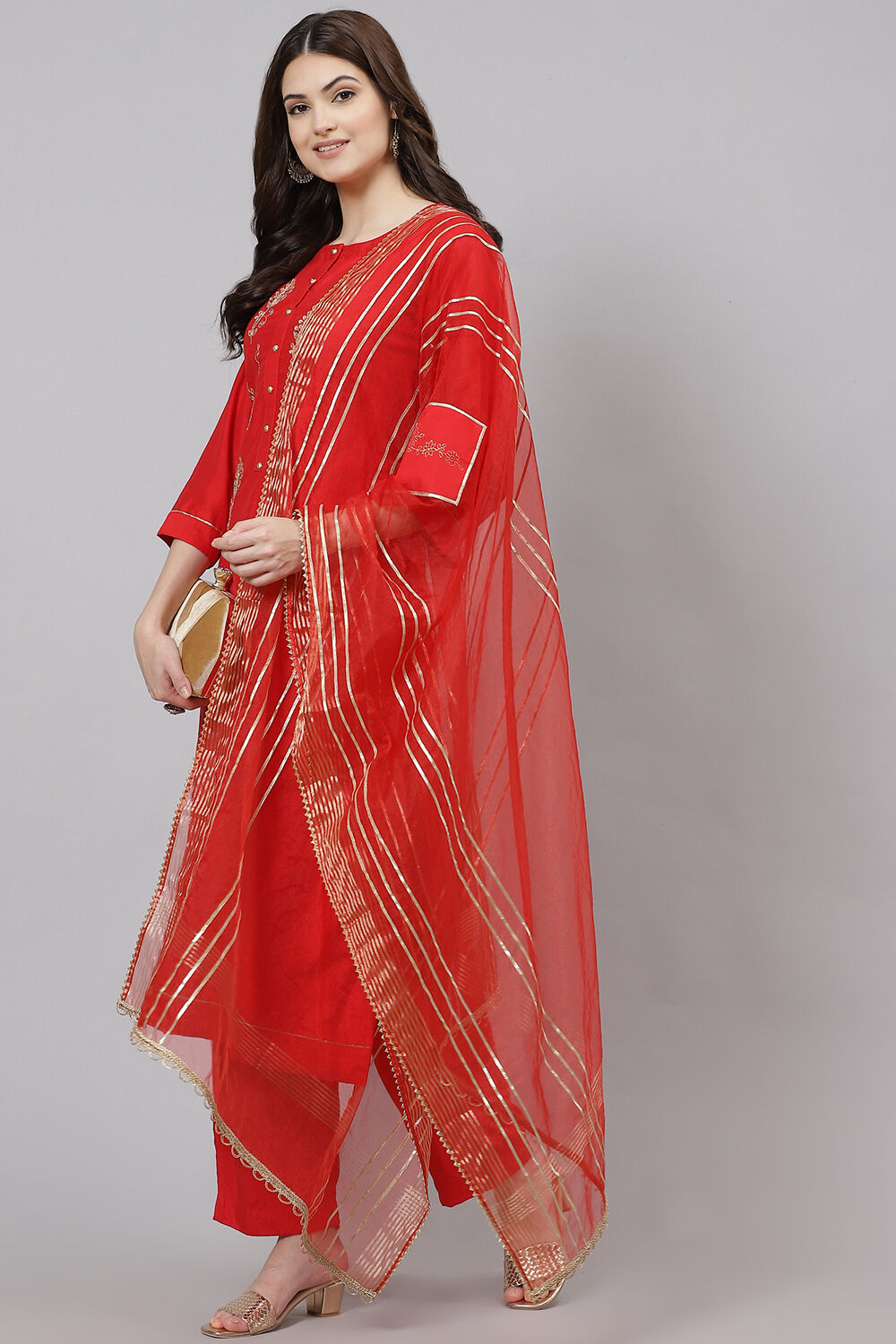 Pink Chanderi Hand Block Print Unstitched Suit Set image number 0