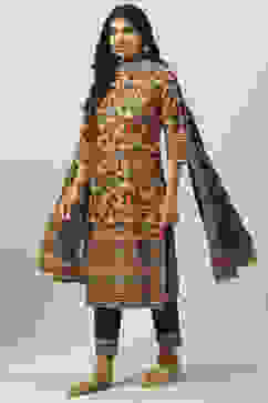 Black Cotton Straight Kurta Slim Pant Suit Set image number 5