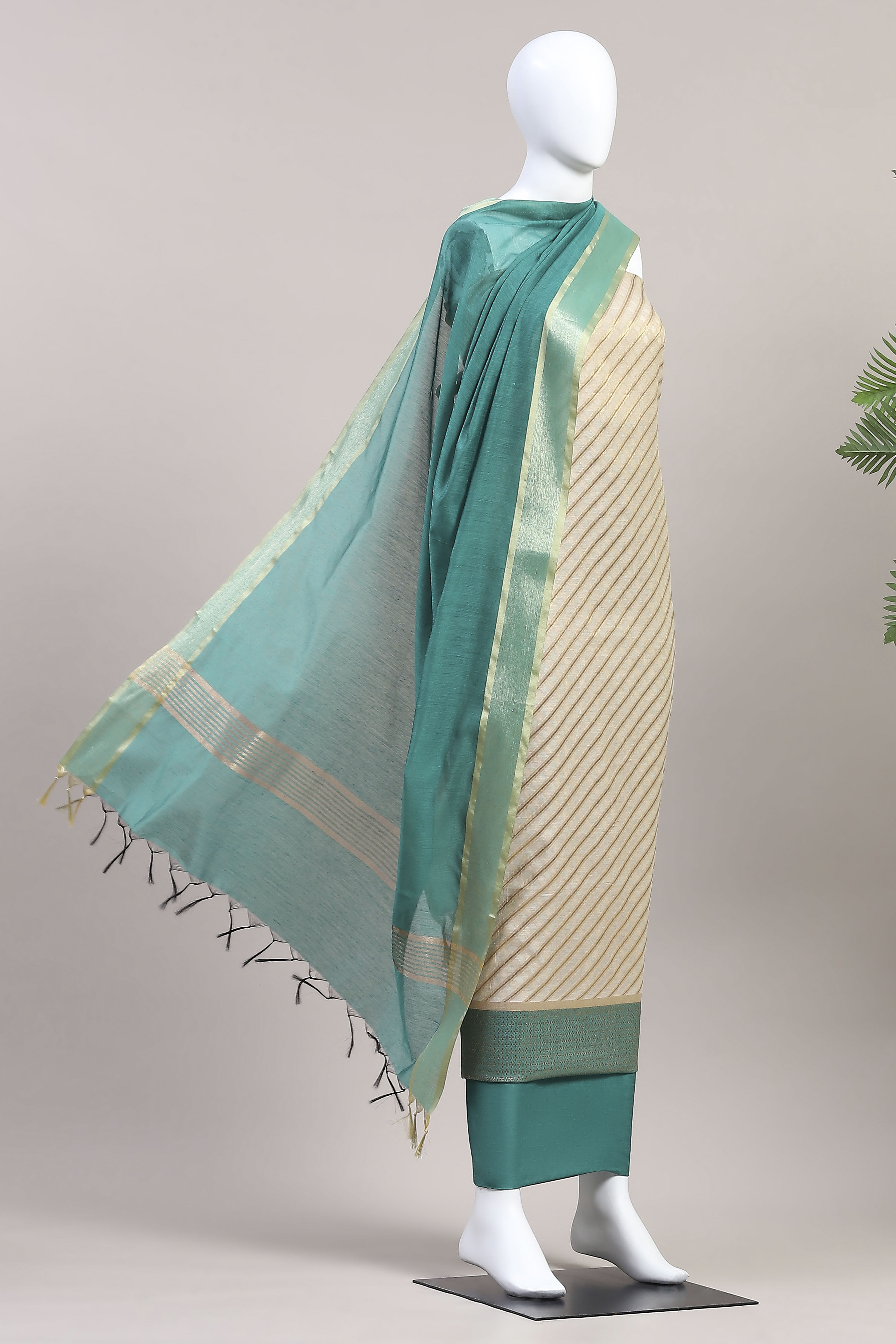 Fir Green Cotton Printed Embroidered Unstitched Suit Set image number 4