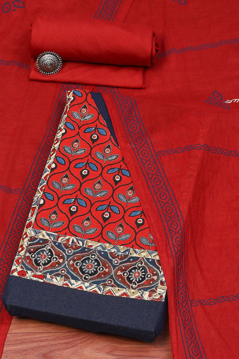 Navy Blue Cotton Unstitched Suit Set image number 0