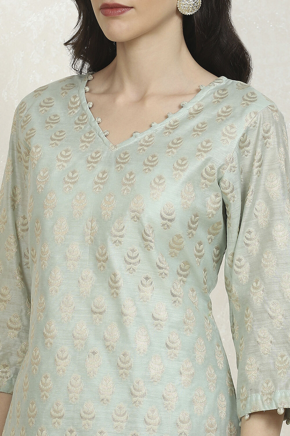 Blue Cotton Printed Embroidered Unstitched Suit Set image number 2