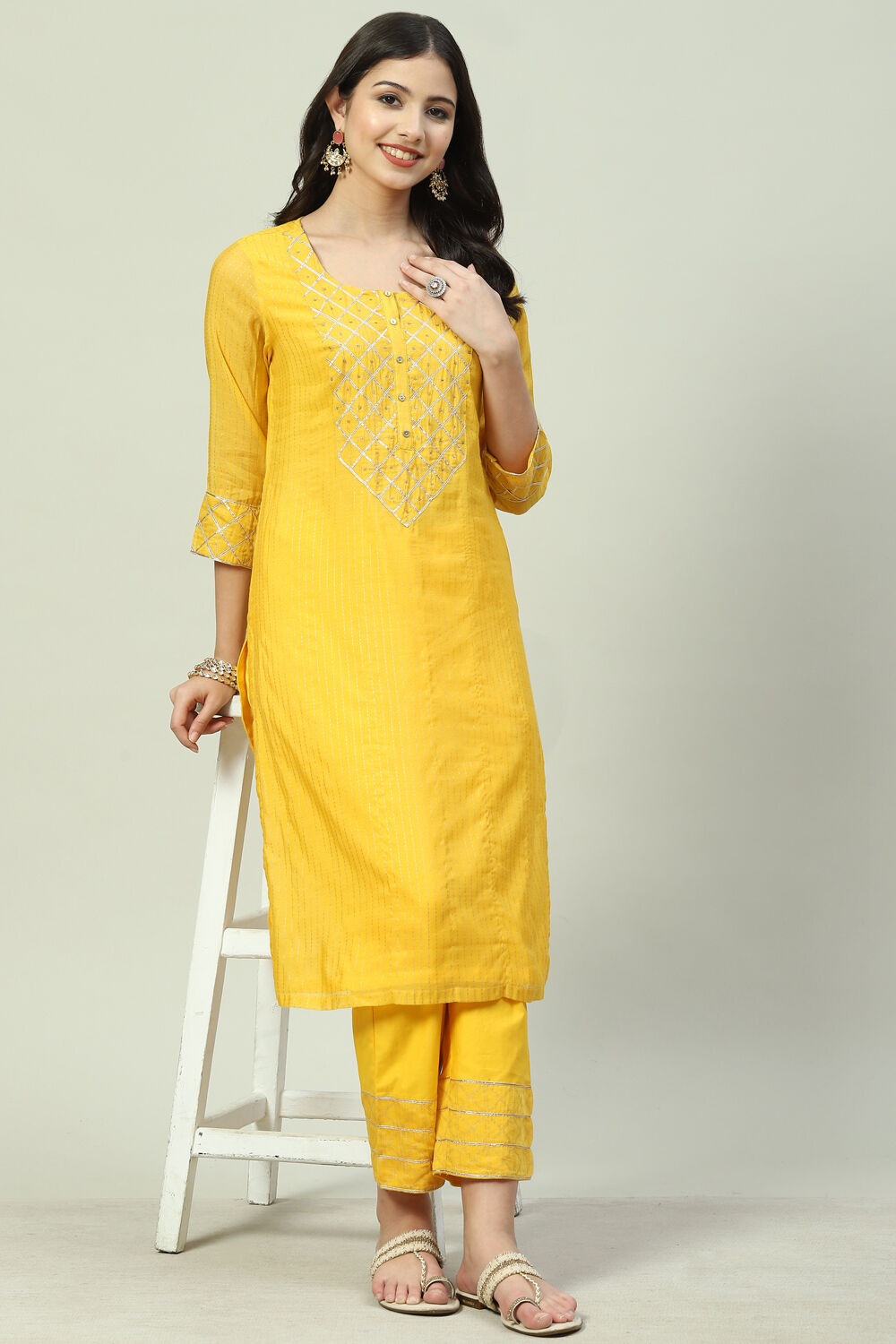 Yellow Art Silk A-Line 2 Piece Set image number 5