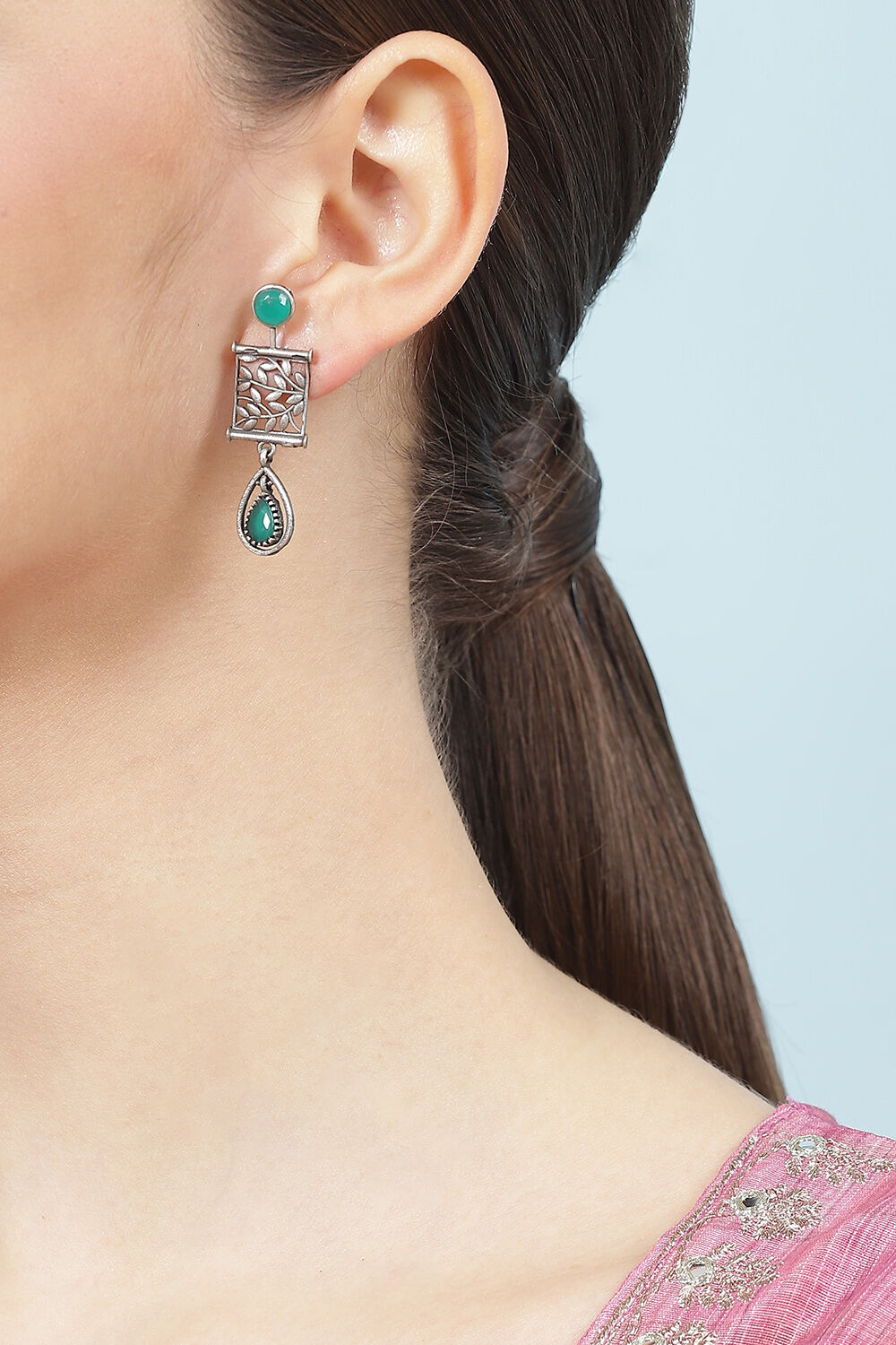 Oxidised Green Alloy Earrings image number 1