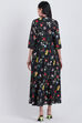 Black Art Silk Flared Printed Dress image number 4
