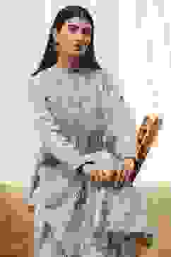 Dull Blue Cotton Flared Printed Kurta Set image number 8