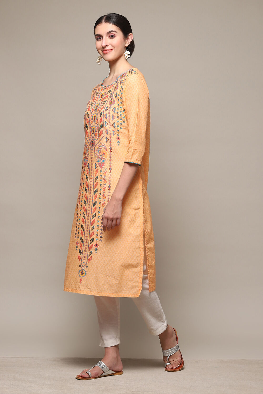 Blue Cotton Straight Printed Kurta image number 2