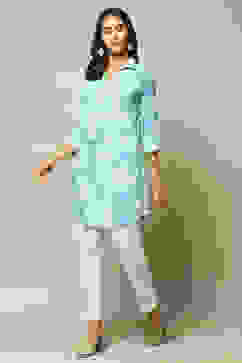 Teal LIVA Printed Shirt image number 0