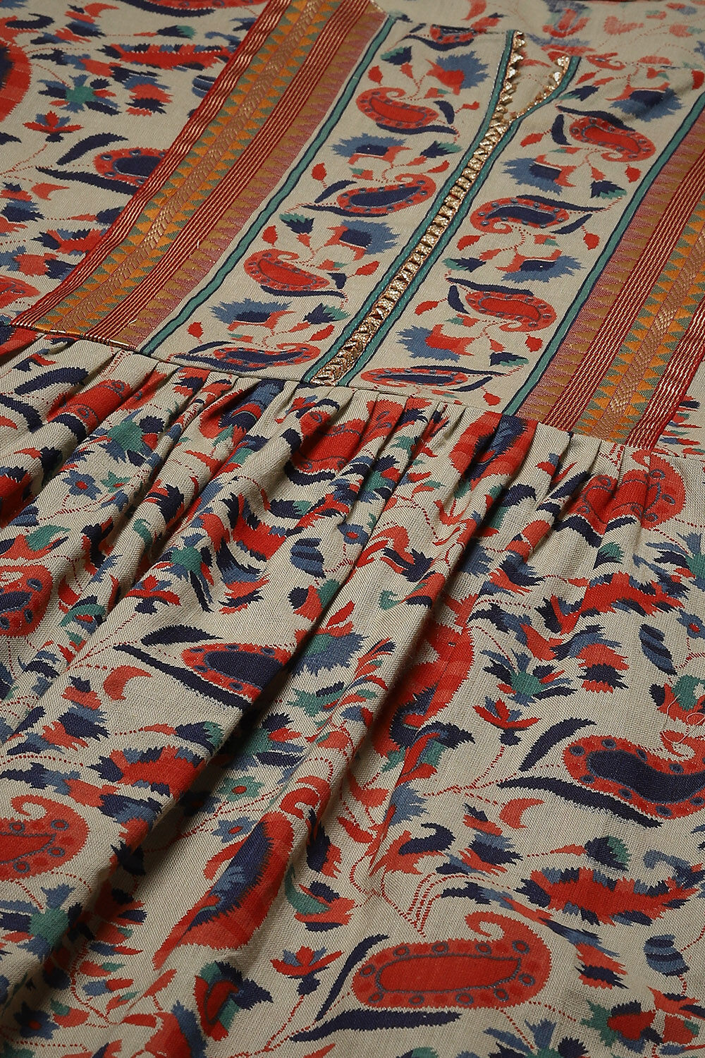 Red Cotton Hand Block Print Unstitched Suit Set image number 6