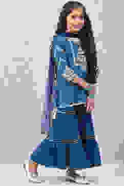 Blue Art Silk Straight Kurta Sharara Suit Set image number 6