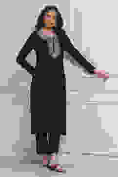 Black Acrylic Solid Straight Winter Kurta image number 0
