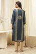 Indigo Rayon A-Line Printed Kurta image number 3