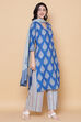 Royal Blue Cotton Straight Kurta Palazzo Suit Set image number 6
