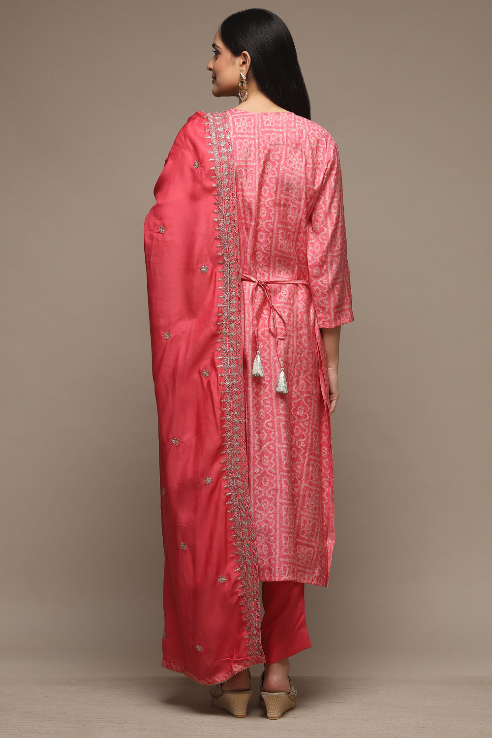 Pink Modal Machine Embroidered Unstitched Suit Set image number 6