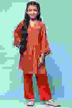 Red Polyester Flared Printed 2 Piece Set image number 6