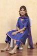 Blue Viscose Blend Solid Kalidar Suit Set image number 0
